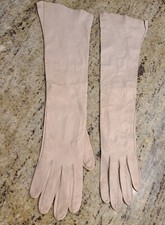 Vintage Size XS Flesh Color Thin Kid Soft Leather Formal 15.5" Long Opera Gloves
