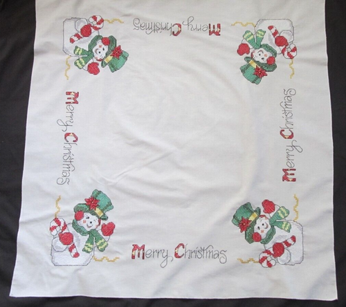 Tischdecke Tuch Frohe Weihnachten / Schneemann fertig fertig fertig Kreuzstich - Bild 2 von 3