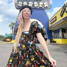 HUGE SALE New York Couture Vintage COWBOY WESTERN Print Puff Sleeve Dress