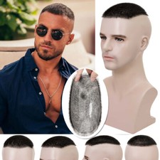 Mens Toupee Ultra Thin Skin PU Top Hairpiece Human Hair System Wigs Short Topper