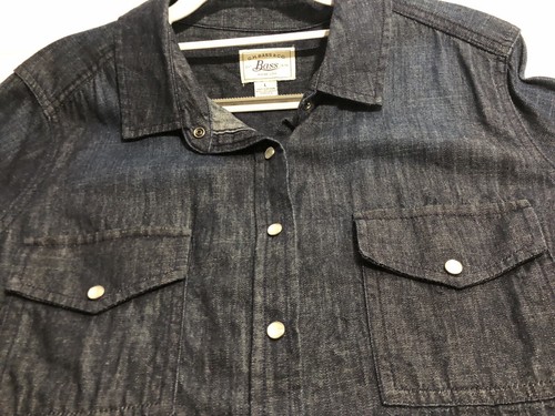 Pearl Snap Denim Jean G. H. Bass & Co Long Sleeved Button Up Shirt Women’s Sz L - Picture 15 of 20