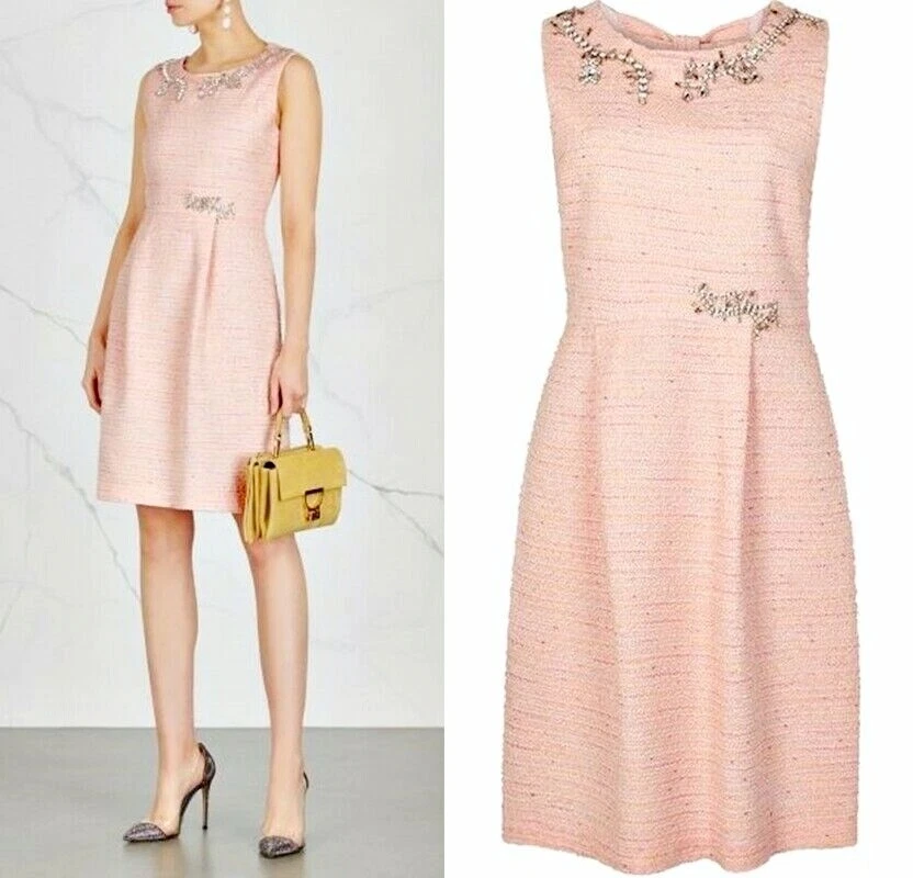 Abito MOSCHINO BOUTIQUE strass spille impreziosito tweed cambio taglia 4 IT 38 $930