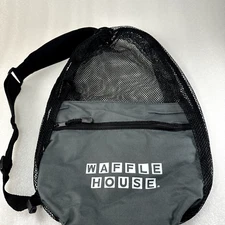 New Waffle House Sling Shoulder Pack Bag Mesh Backpack Black & Gray Front Pouch