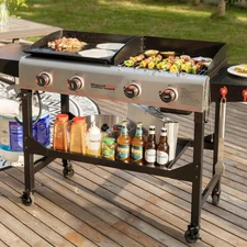 Portable 4-Burner Gas Grill and Griddle Combo-Perfect for Camping and Tailgating