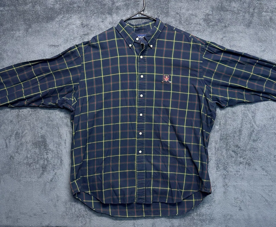Camisa de golf vintage Polo Ralph Lauren manga larga para hombre XL Polo escudo a cuadros PRL Foto 2 de 4