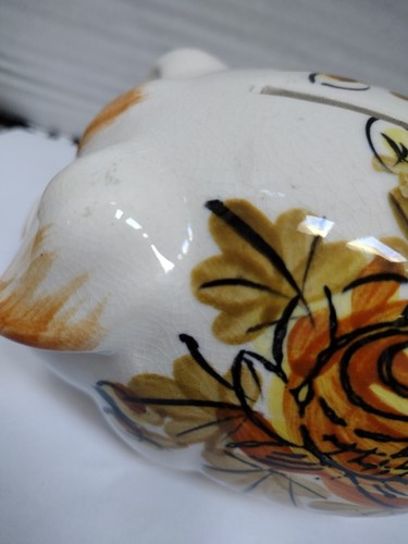Vintage 1950’s Piggy Bank Hand Painted Porcelain With Floral Design Japan - Picture 11 of 12