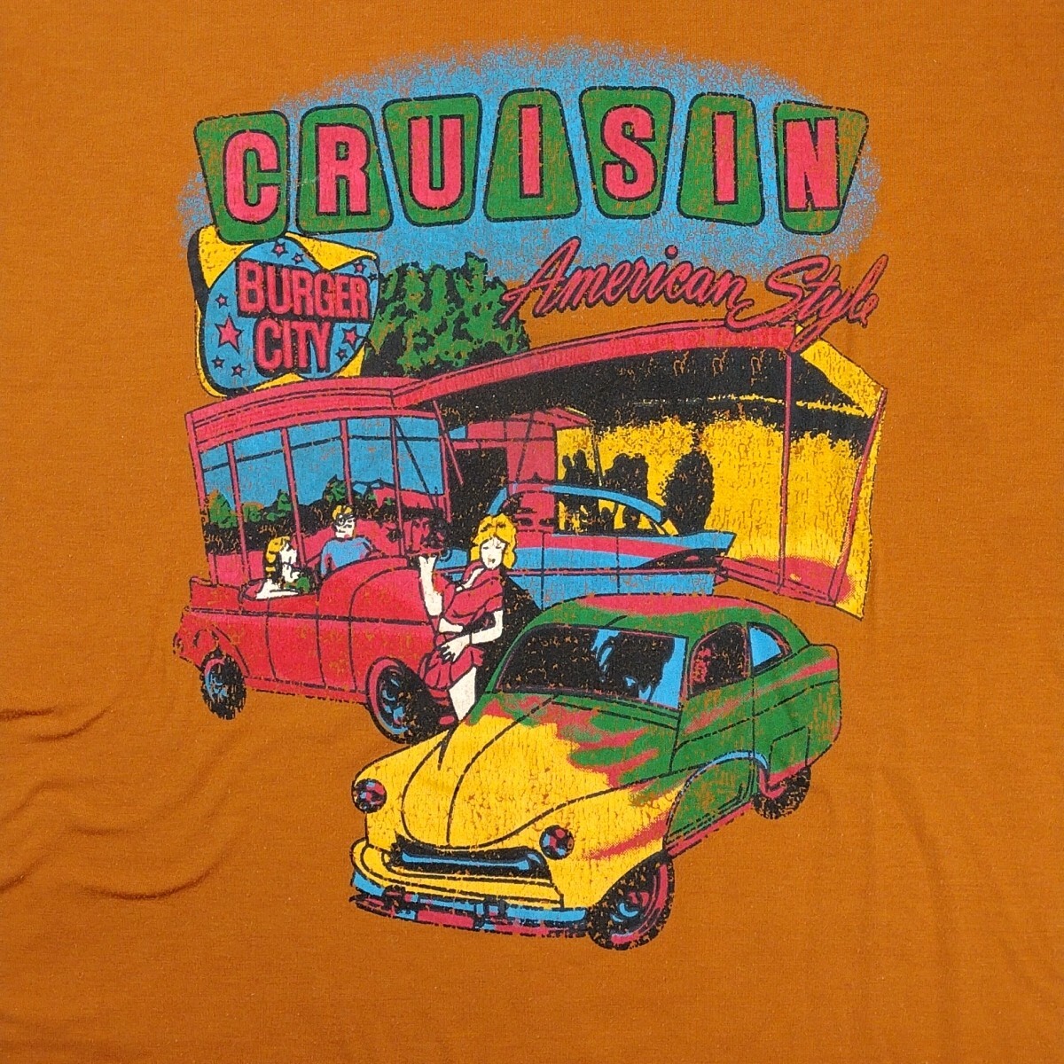 Shein Curve Top Womens 2XL Cruisin American Style Burger City Orange Graphic Tee