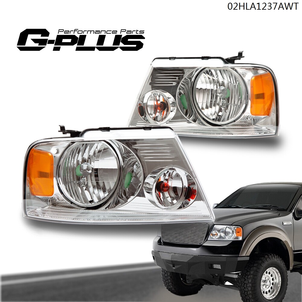 Headlight Assembly Pair Of Chrome Housing Headlights For 2004-2008 Ford F-150 - Halogen, Plug &amp; Play (Bulbs Not Included) Chrome Headlights Assembly Pair 2004 2008 Ford F150 Halogen