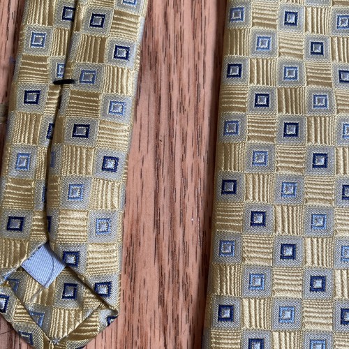 BURMA BIBAS Men's SEVENFOLD 100% Silk Necktie Designer CHECKERED Yellow/Blue EUC - Picture 2 of 8