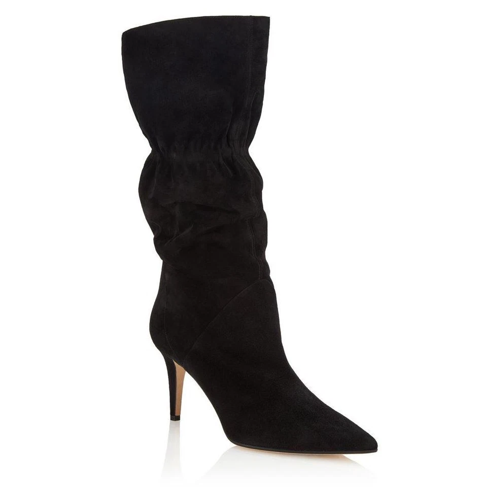 Tamara Mellon Negro Gamuza Marfa Media Pantorrilla Botas Slouch 75mm Tacones $695 NUEVAS Foto 2 de 4