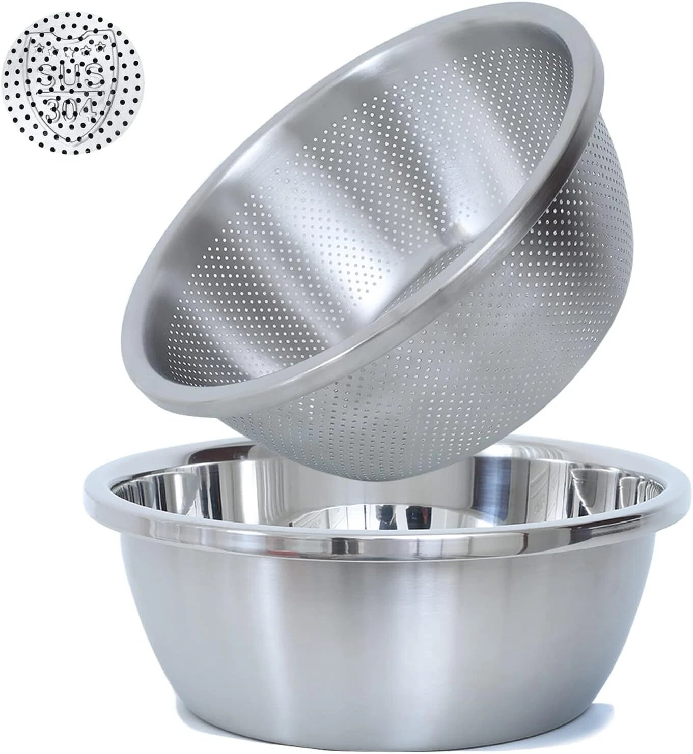 304 Stainless Steel Microporous Colander, 1.5QT Large Capacity with Mixing Bowl