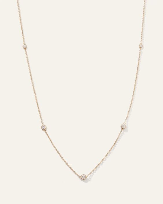 Lab-Grown Diamond Bezel Station Wedding Necklace For Women's In 10K Rose Gold