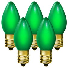 25 C7 Green Ceramic Incandescent Christmas Light Bulbs 5 Watt E12 Base