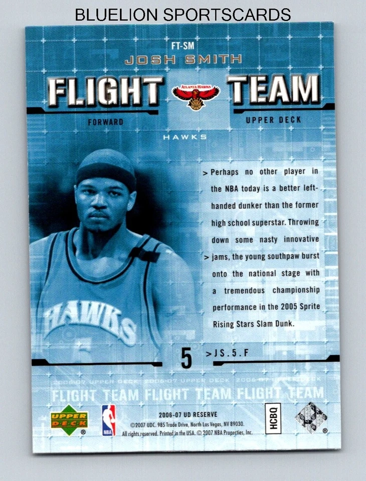 2006-07 UD Reserve Flight Team Gold #SM Josh Smith - Image 2 of 2
