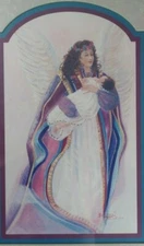 painting-print-angel with infant-bettie zelder-framed-16x13-signed-rare-vintage