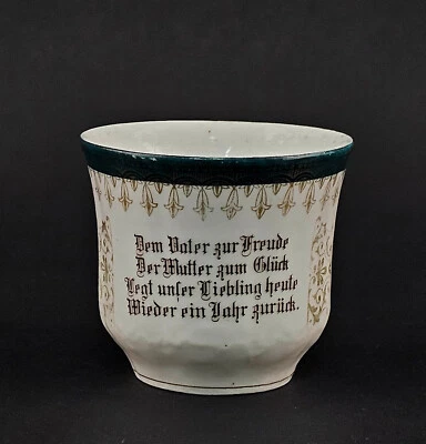 a-9240192 Kinder-Spruchtasse Jugendstil zum 1.Geburtstag Porzellan gold 9x7cm - Bild 1 von 3