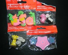 Staples Lot of 10 Fun Shaped ERASERS Pig Cow Elephant Giraffe Seahorse Puzzles
