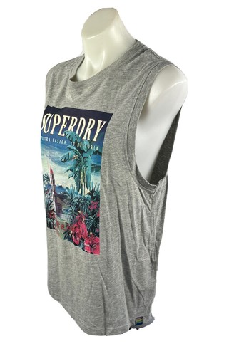 SUPERDRY Sleeveless Grey Cotton Graphic Print T Shirt Size UK14/Australian 12-14 - Picture 4 of 6