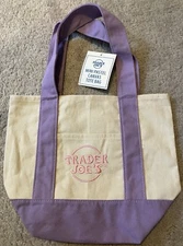 Trader Joes Mini Pastel Canvas Tote Bag Purple🔥New With Tags🔥