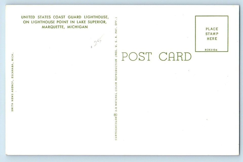 Marquette Michigan MI Postcard United States Coast Guard Lighthouse
