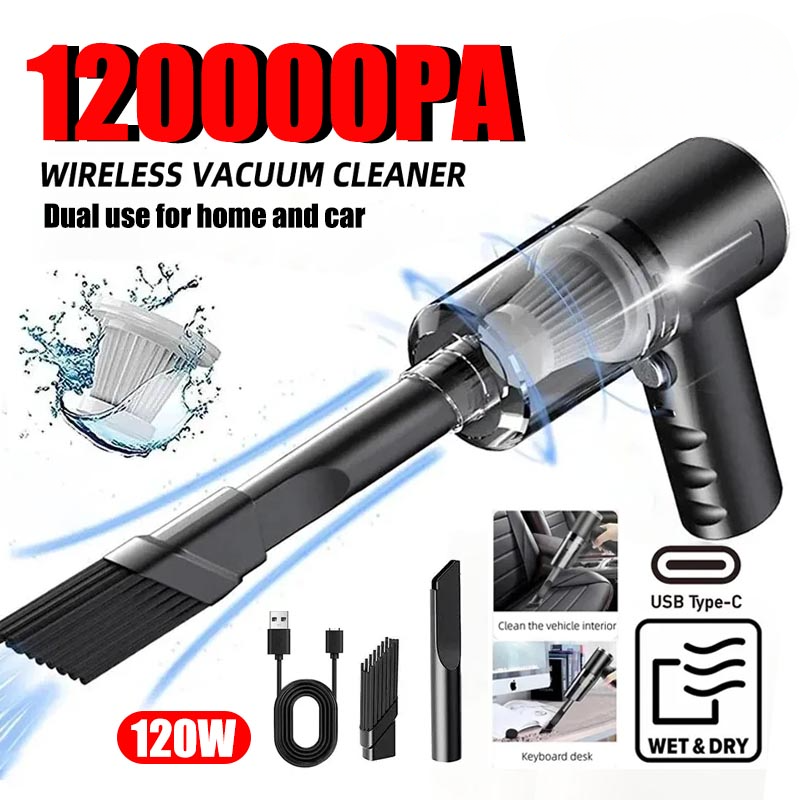 120W High Power 2-in-1 Wireless Vacuum Cleaner 120000Pa for Home and Car