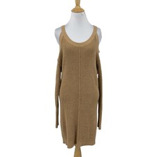 Abercrombie & Fitch Dress Womens S Small Wheat Cold Shoulder Waffle Knit Sweater