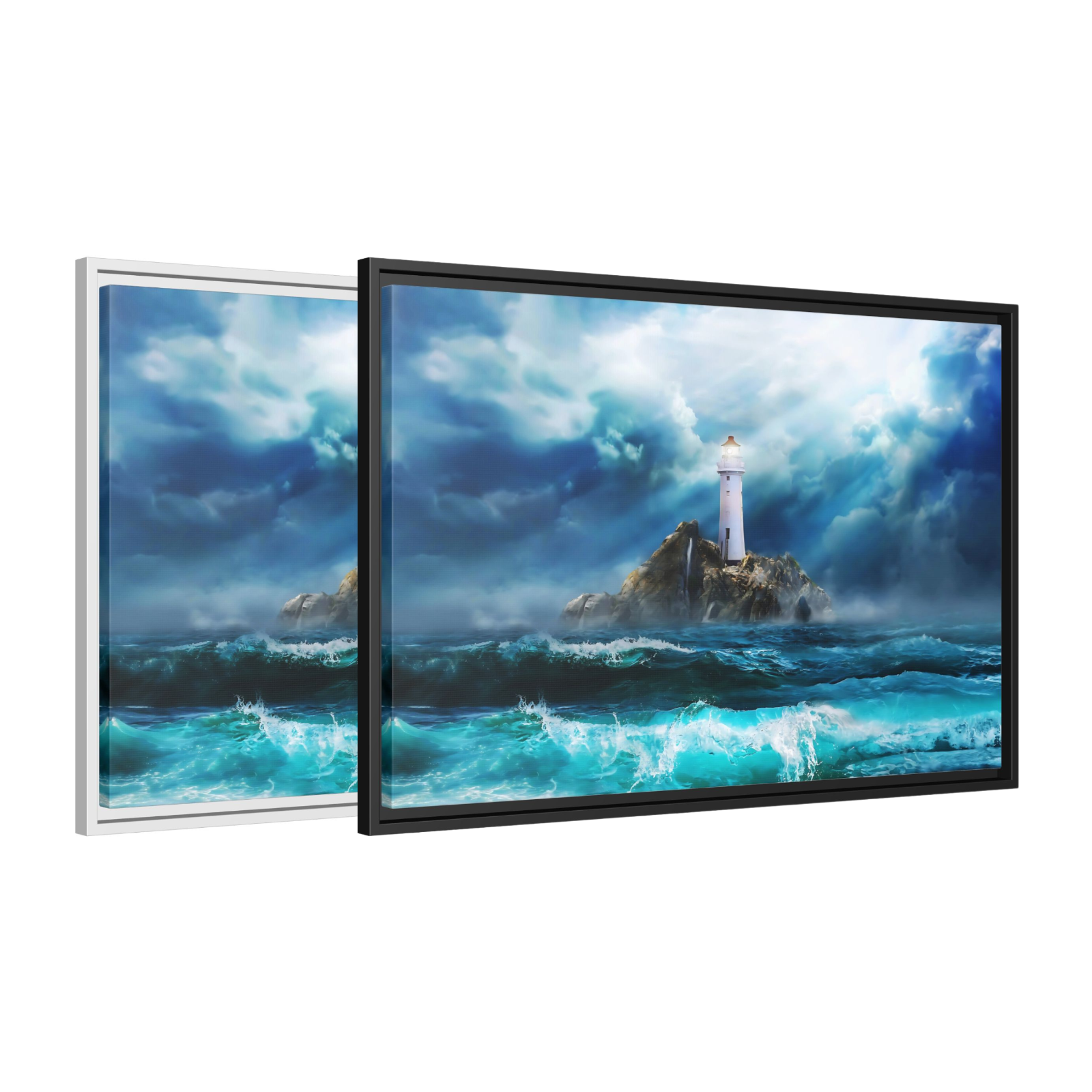 Cinematic Lighthouse Coastal Seascape Framed Canvas Print Wall Art Home Decor