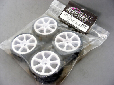 RUSH 1/10 PreGlued Mounted Type-M Yellow Rubber Tires 7 Spoke Wheels TRF XRAY TC