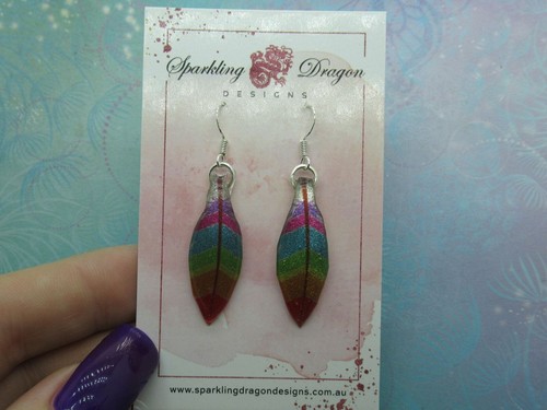 Rainbow Pretty Feather Earrings Lovely Mixed Colours - New Age Boho gift - Picture 2 of 5