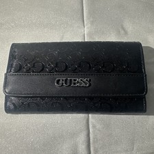 NEW GUESS Women's Ellison Logo Embossed Trifold Slim Wallet Clutch Bag - Black