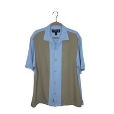 Vintage Nat Nast 100 Silk Colorblock Shirt Medium Blue Gray Rockabilly Bowling