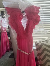 NEW MAC DUGGAL Dark Pink Ruffle Tiered Cut-Out Chiffon Gown SIZE 6