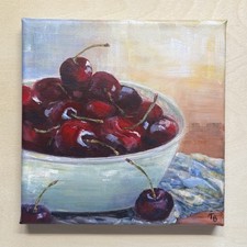 Quadro natura morta ciliegia Moody originale, arte cucina impressionista - ciliegie