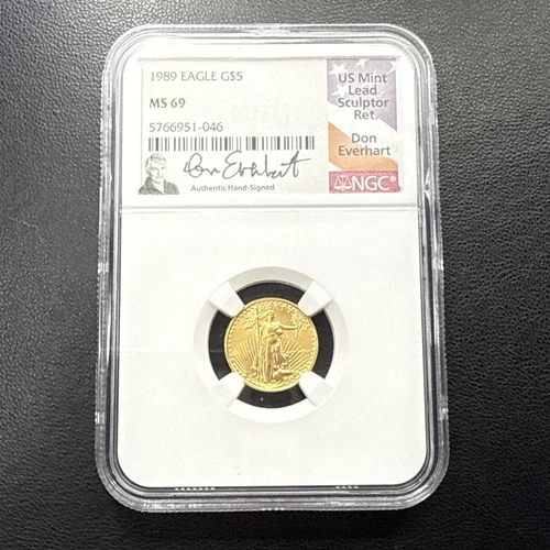 1989 1/10 OUNCE GOLD EAGLE $5 NGC MS 69 | EVERHART SIGNATURE LABEL MS69 BU UNC