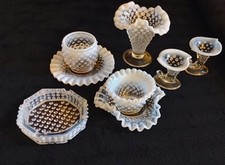 French Oalescent,Fenton Hobnail Glass, Eight Pieces Total.