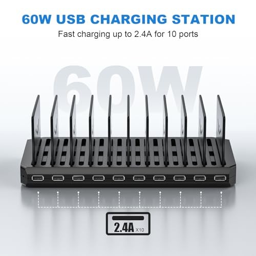 Stazione di Ricarica per Dispositivi Multipli, 60W 10 Porte USB Stazione di Ricarica Rapida - Foto 2 di 7