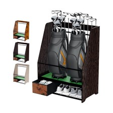 Golf Bag Organizer Rack   Large Wooden Golf Storage for 2 Bags, Clubs  Ac