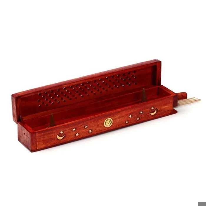Attrape-cendres porte-encens bois naturel et kit de 6 bâtons d'encens pour intérieur