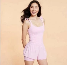 Blogilates Women's Ruffle Tank Top Pink S