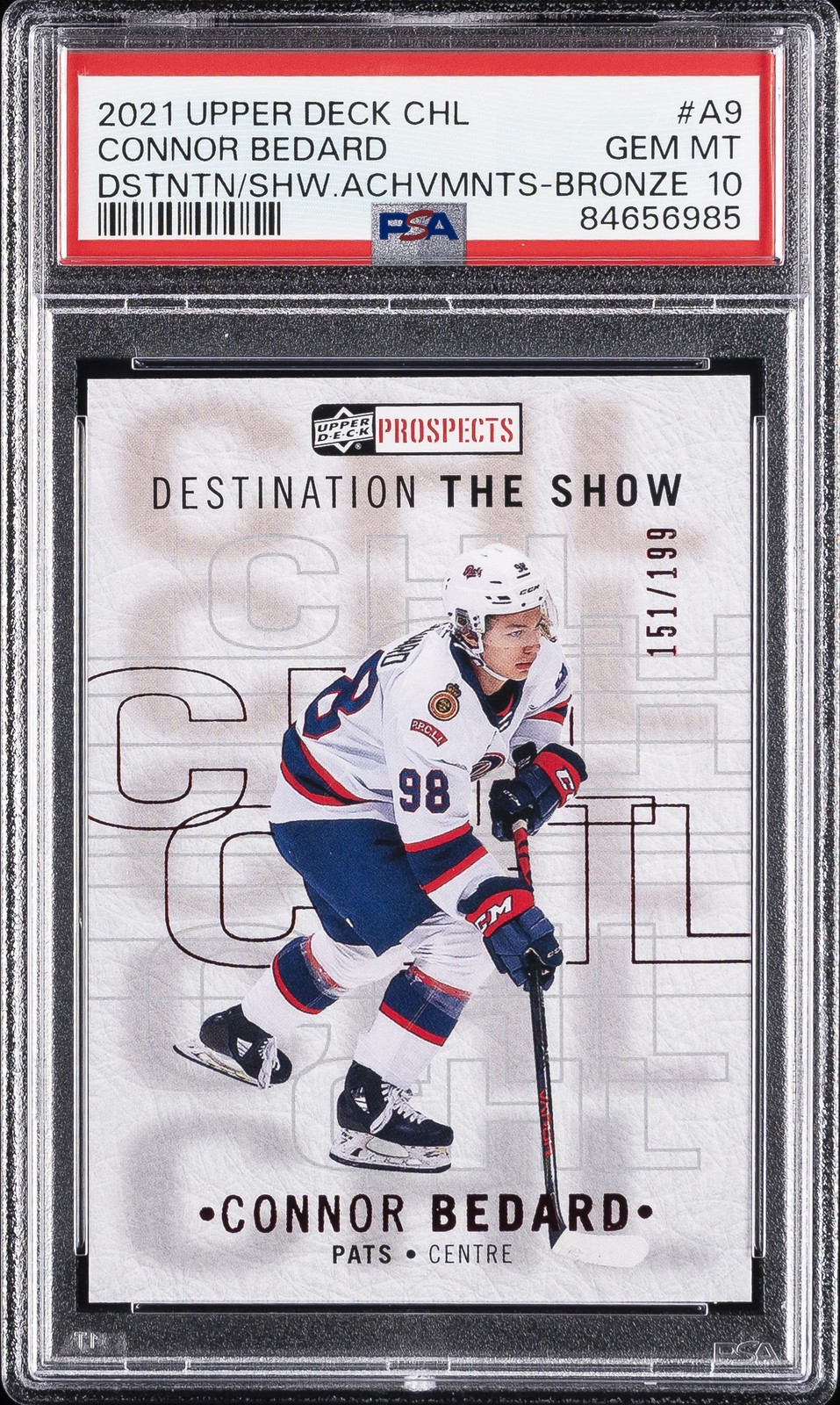 2021 UD CHL DESTINATION THE SHOW ACHIEVEMENTS #A9 CONNOR BEDARD 151/199 PSA 10