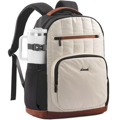 LOVEVOOK Laptop Backpack for Women with 15.6 Inch, Off-white - Black - Brown