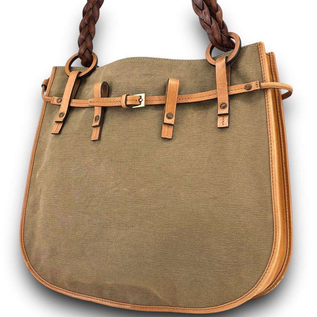 Gucci Khaki Canvas Handbag Pre-Owned with Authenticity Guarantee