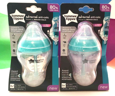 Tommee Tippee Anti-Colic Baby Bottle, Slow Flow Breast-Like Nipple 9oz, 2 Count