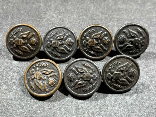 LOT x7 m1910 WW1 WWI US Army Military Uniform Buttons S & J Waterbury CT 15 mm