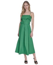 Vince Camuto Belted Foldover-Neck Midi Dress Women's 4 Green Back Zip Closure