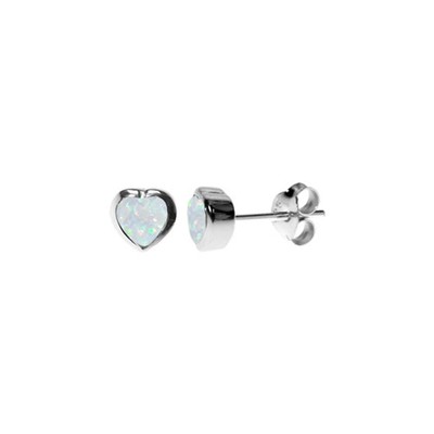 Kali 6mm Natur Opal Herz Ohrstecker Echt Sterling Silber 925 Neu, Gestempelt