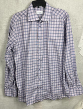 Eton Contemporary Dress Shirt Blue Pink Check Button Up L/S Designer Mens 43-17