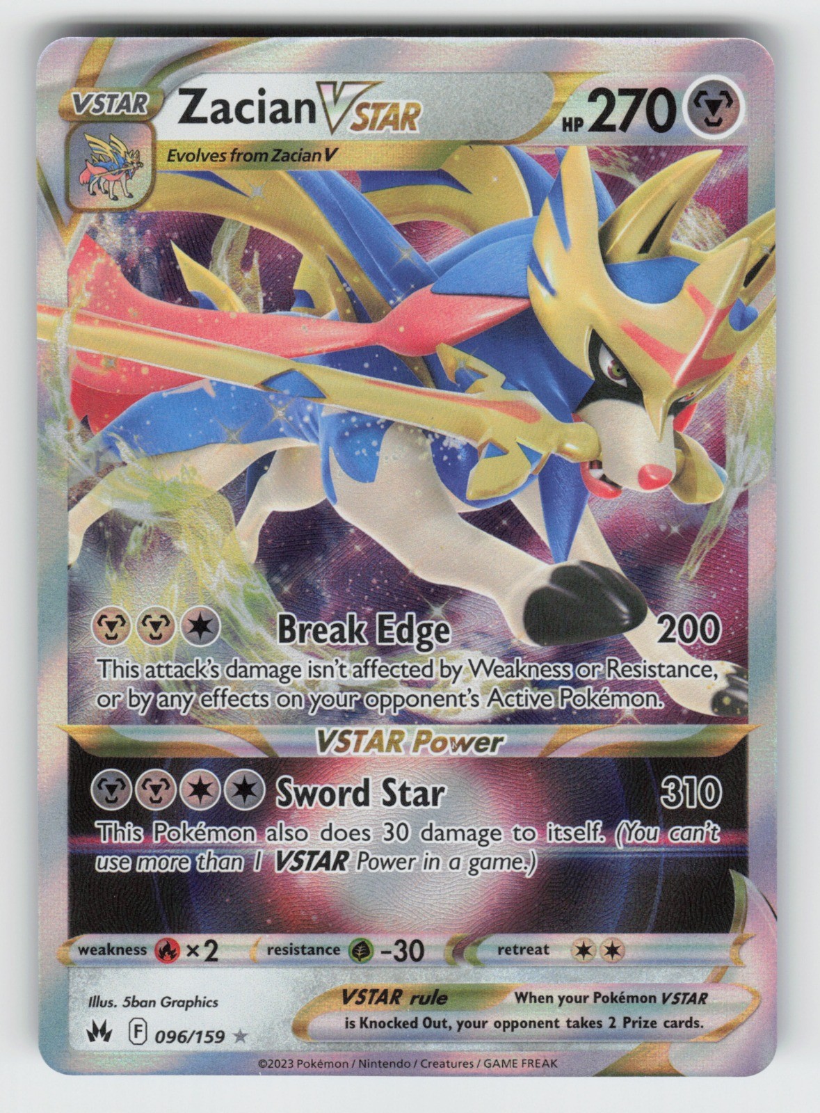 Zacian VSTAR 096/159 NM Holo CRZ SWSH: Crown Zenith 02