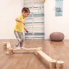 Kids Balance Beam Wooden Zig Zag Toddler Gym Toy Motor Skills Montessori Play