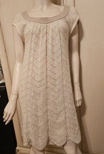 Iisli Beige Mohair Blend Knit Sleeveless Dress Cap Sleeves Scalloped Hem Size M 